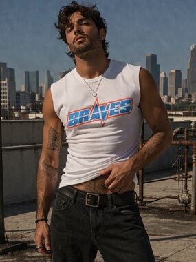 Diesel “Only The Brave” Sleeveless Graphic Tee – White Braves Logo Size S